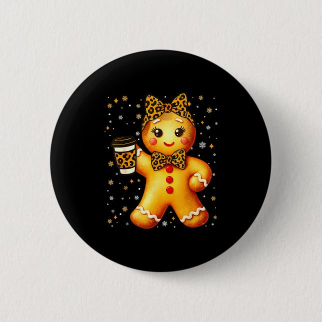 Cute Gingerbread Leopard Coquette Christmas Xmas G Button (Vorderseite)