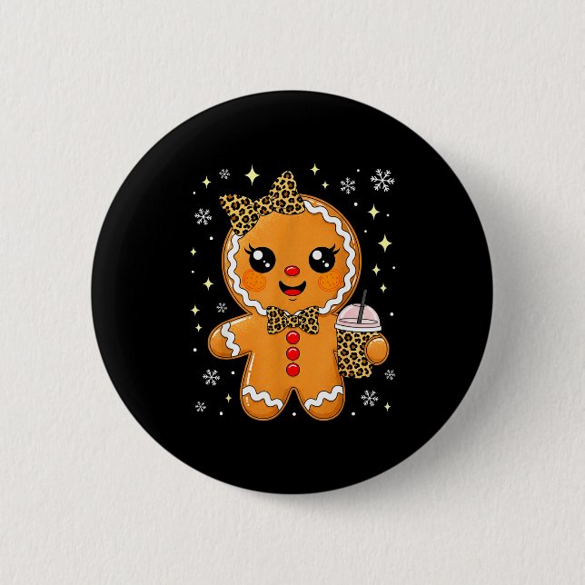 Cute Gingerbread Leopard Coquette Christmas Xmas G Button (Vorderseite)