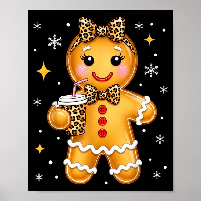 Cute Gingerbread Leopard Coquette Christmas Xmas G Poster (Vorne)