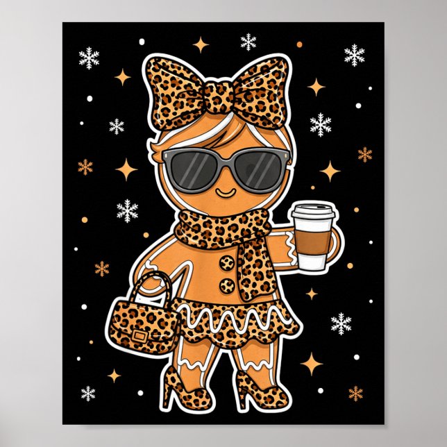 Cute Gingerbread Leopard Coquette Christmas Xmas G Poster (Vorne)