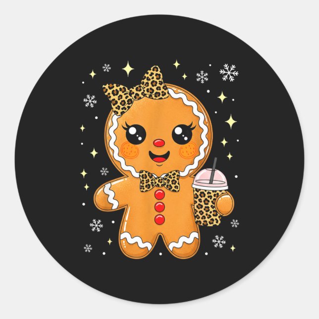 Cute Gingerbread Leopard Coquette Christmas Xmas G Runder Aufkleber (Vorderseite)