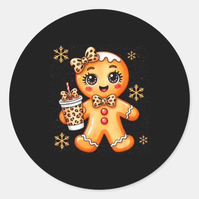Cute Gingerbread Leopard Coquette Christmas Xmas G Runder Aufkleber (Vorderseite)