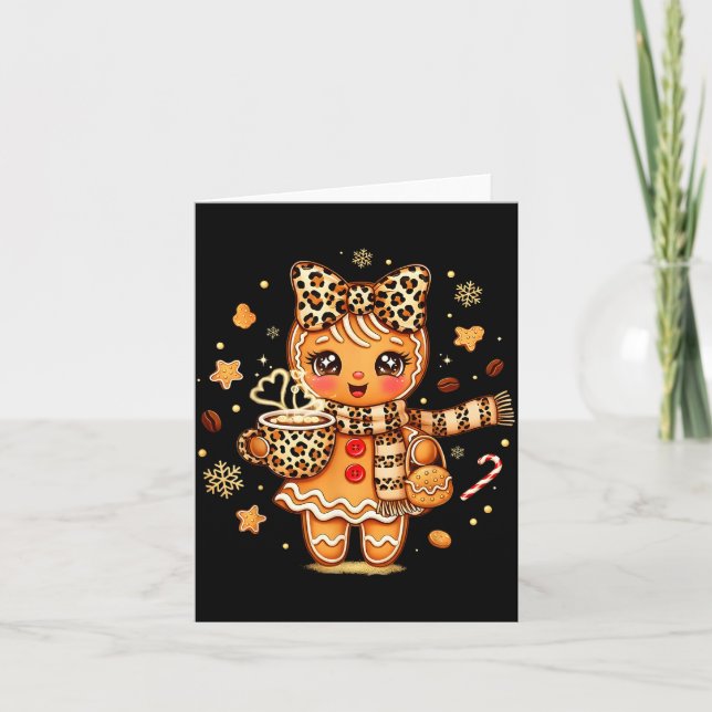 Cute Gingerbread Leopard Coquette Christmas Xmas W Karte (Vorderseite)