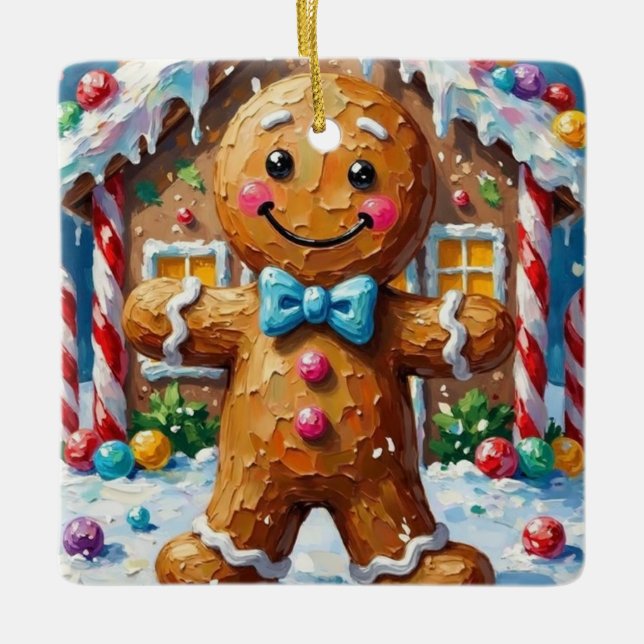 Cute Gingerbread Man Cheerful Christmas Cookie Art Keramikornament (Vorderseite)
