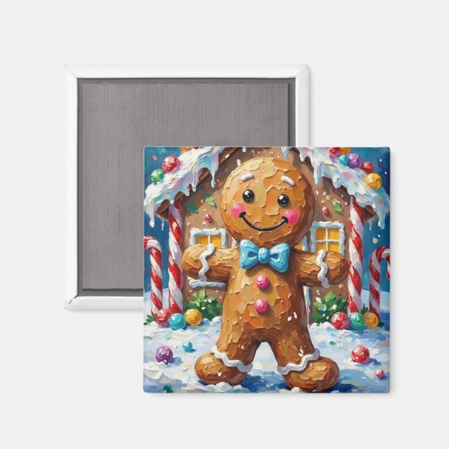 Cute Gingerbread Man Cheerful Christmas Cookie Art Magnet (Vorderseite/Rückseite)