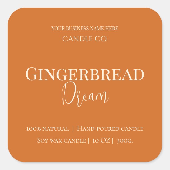 Cute Gingerbread Man Christmas Candle Label Quadratischer Aufkleber (Vorderseite)