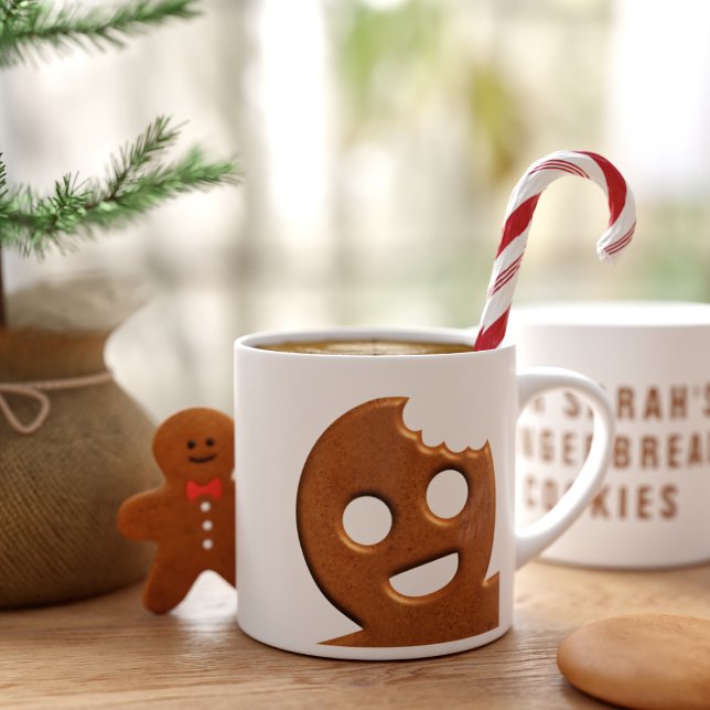 Cute Gingerbread Man Cookie Christmas Holiday Espressotasse (A happy gingerbread man espresso cup with space for your name. Was it you who took a bite out of him)