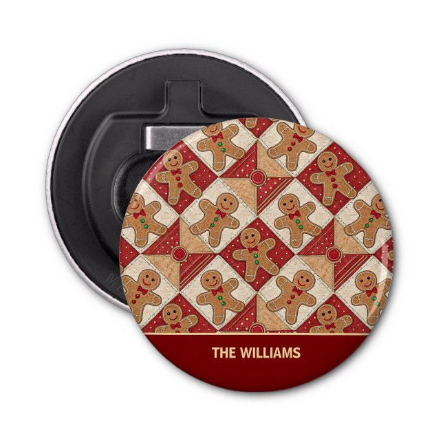 Cute Gingerbread Man Patchwork Pattern Style Flaschenöffner (Vorderseite)