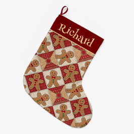 Cute Gingerbread Man Patchwork Pattern Style Großer Weihnachtsstrumpf