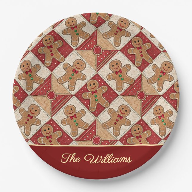 Cute Gingerbread Man Patchwork Pattern Style Pappteller (Vorderseite)
