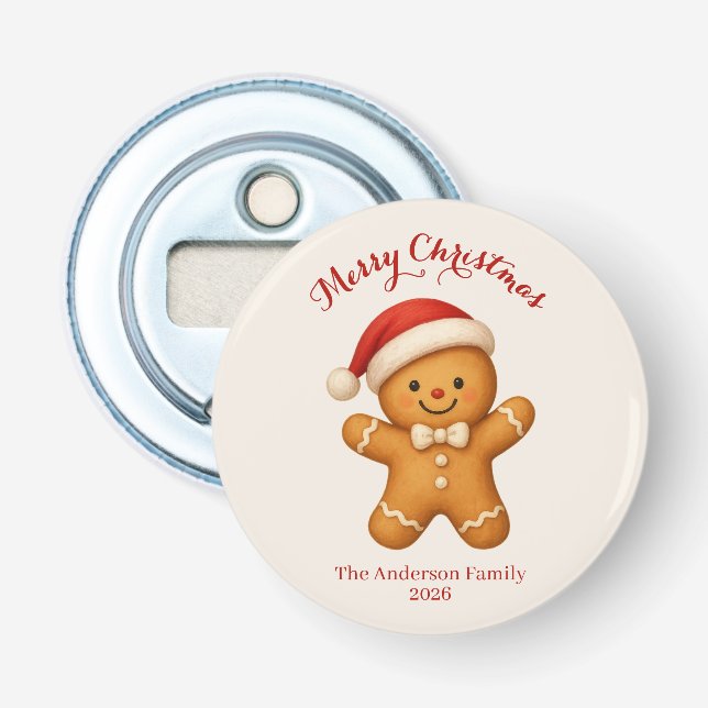 Cute Gingerbread Man with Santa Hat -  Flaschenöffner (Vorderseite)