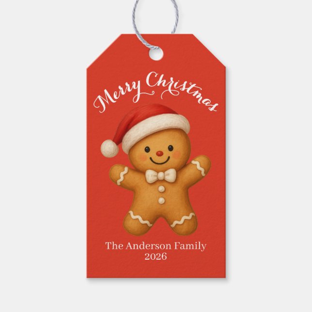Cute Gingerbread Man with Santa Hat -  Geschenkanhänger (Vorderseite)