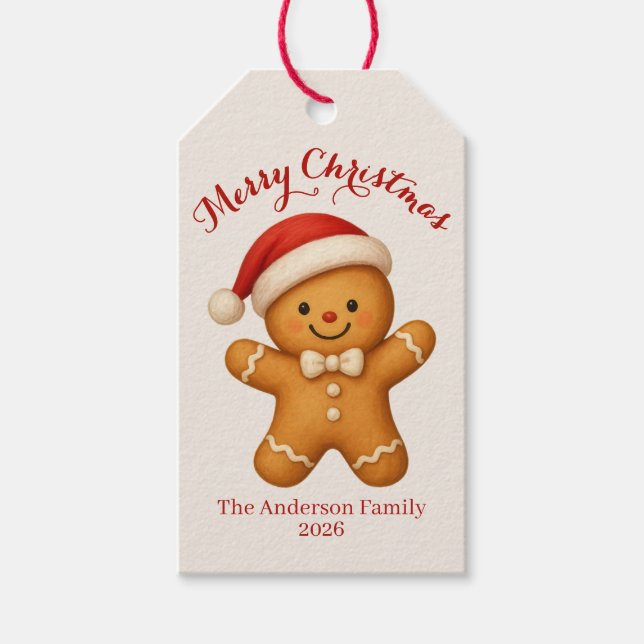 Cute Gingerbread Man with Santa Hat -  Geschenkanhänger (Vorderseite)