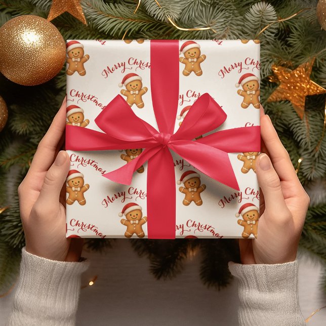 Cute Gingerbread Man with Santa Hat -  Geschenkpapier (Von Creator hochgeladen)