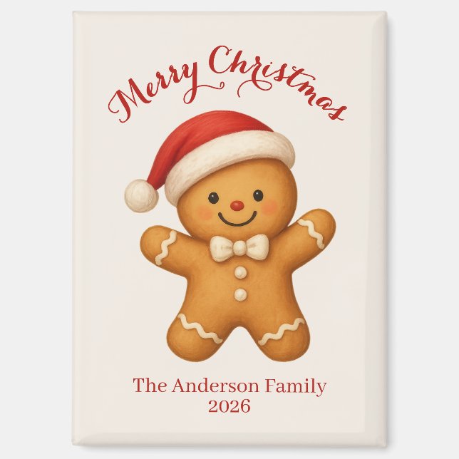 Cute Gingerbread Man with Santa Hat -  Magnet (Vorderseite)