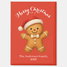 Cute Gingerbread Man with Santa Hat -  Magnet