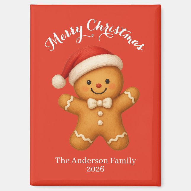 Cute Gingerbread Man with Santa Hat -  Magnet (Vorderseite)
