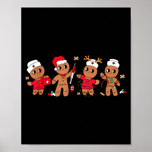 Cute Gingerbread Nurse Christmas Design Medical Hu Poster (Vorne)