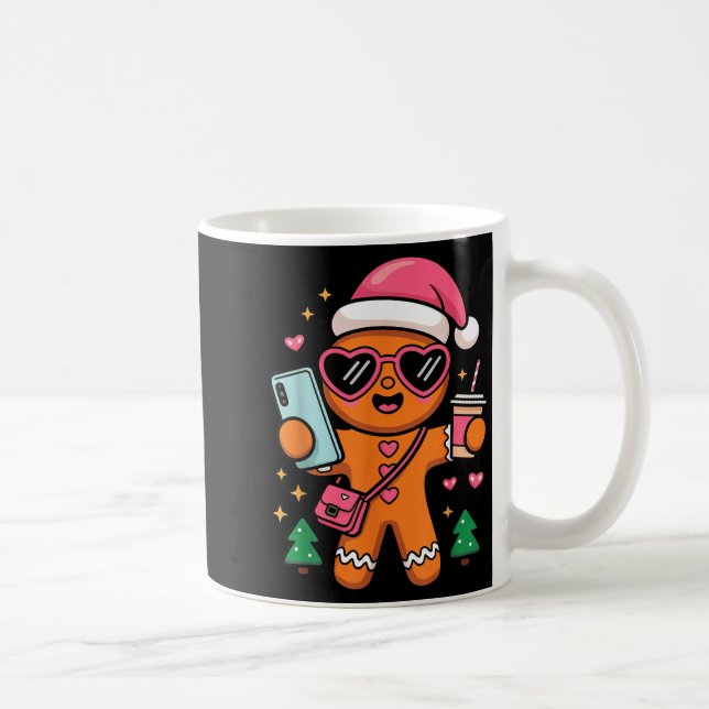 Cute Gingerbread Taking Selfie Christmas Pajama To Kaffeetasse (Rechts)