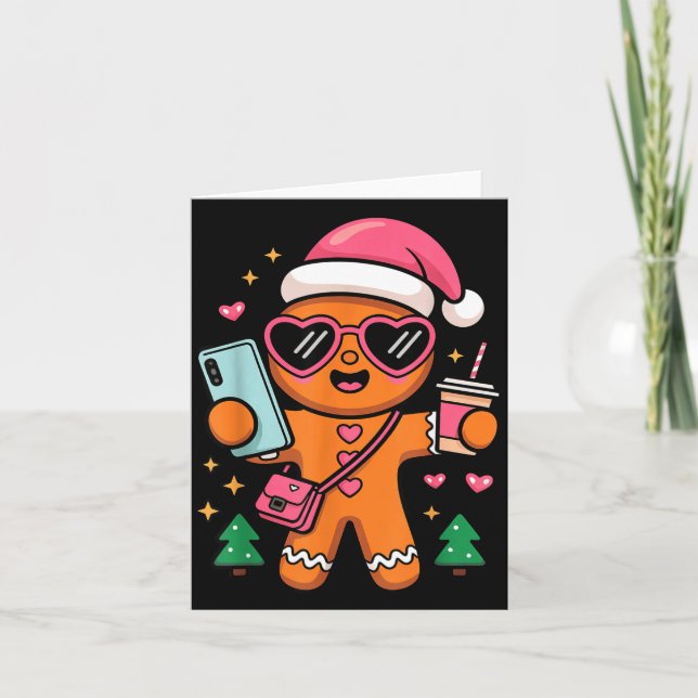 Cute Gingerbread Taking Selfie Christmas Pajama To Karte (Vorderseite)