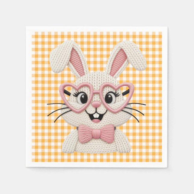 Cute Gingham Bunny Pink Heart Glasses  Serviette (Vorderseite)