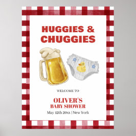 Cute Gingham Huggies Diaper Baby Shower Welcome  Poster