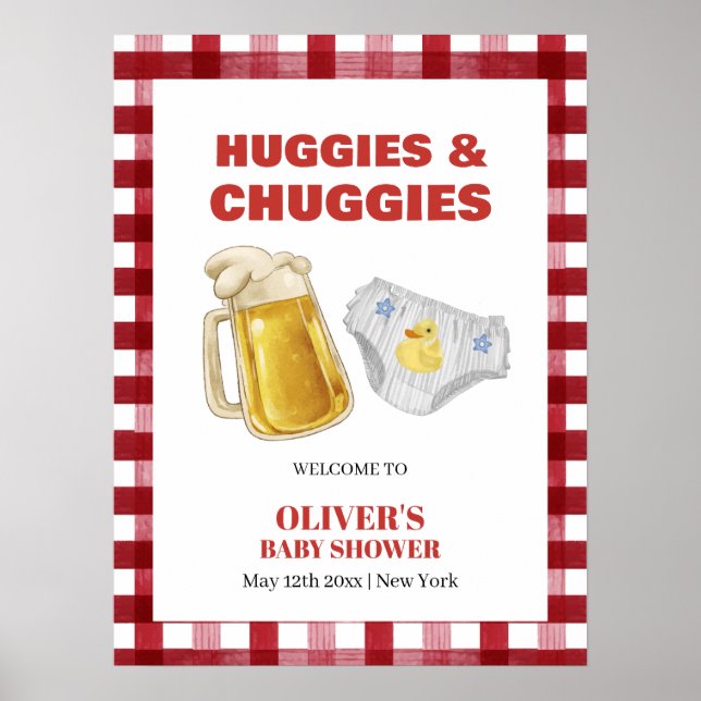 Cute Gingham Huggies Diaper Baby Shower Welcome  Poster (Vorne)
