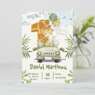 Cute Giraffe 1st Birthday Front & Back Design Einladung