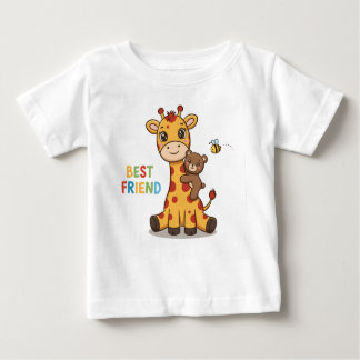 Cute Giraffe and Bear Best Friends Illustration Baby T-shirt