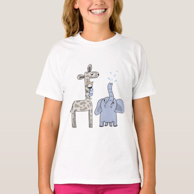 Cute Giraffe and Elephant Girls' T-Shirt (Vorderseite)