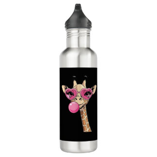 Cute Giraffe Blowing Pink Bubble Gum Sunglasses Edelstahlflasche