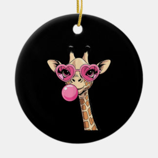 Cute Giraffe Blowing Pink Bubble Gum Sunglasses Keramik Ornament