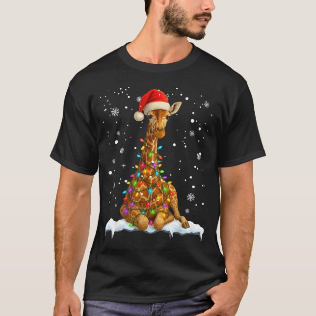 Cute Giraffe Christmas Light Funny Giraffe Lover X T-Shirt (Vorderseite)