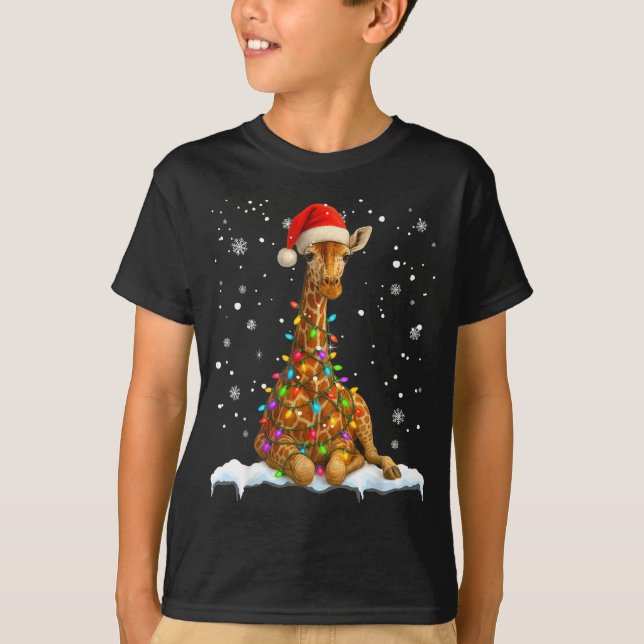 Cute Giraffe Christmas Light Funny Giraffe Lover X T-Shirt (Vorderseite)