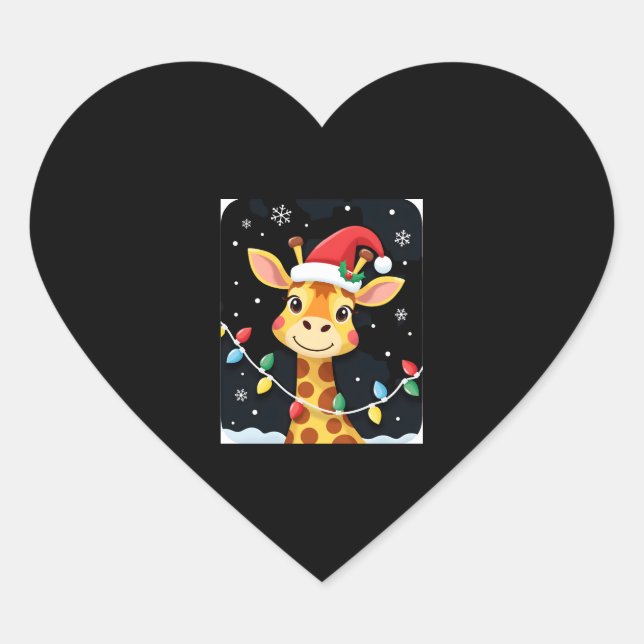 Cute Giraffe Christmas Lights Santa Hat Xmas Pajam Herz-Aufkleber (Vorderseite)