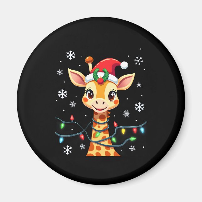 Cute Giraffe Christmas Lights Santa Hat Xmas Pajam Magnet (Vorne)