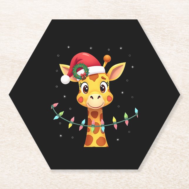 Cute Giraffe Christmas Lights Santa Hat Xmas Pajam Untersetzer (Vorderseite)