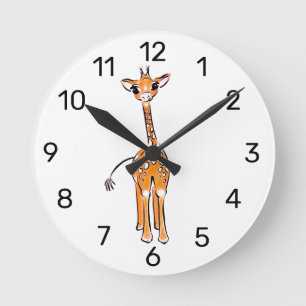 Cute giraffe drawing, safari animals runde wanduhr