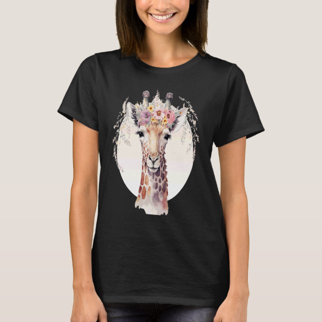 Cute Giraffe Flower Crown Africa Safari Animal T-Shirt (Vorderseite)