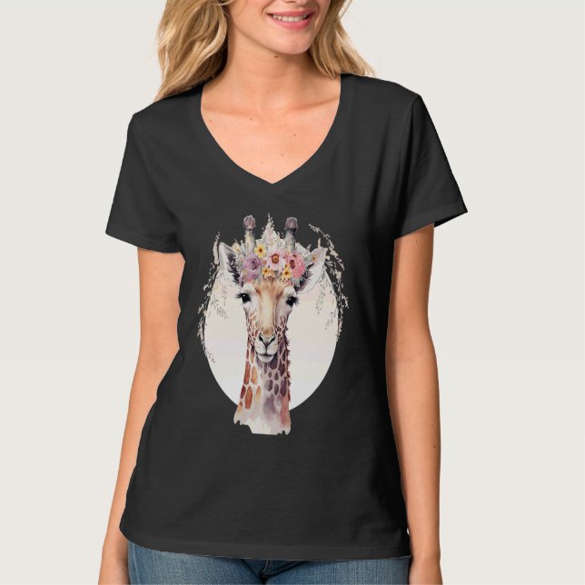 Cute Giraffe Flower Crown Africa Safari Animal T-Shirt (Vorderseite)