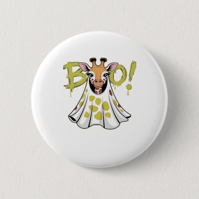 Cute Giraffe Ghost Costume with BOO! Classic T-Shi Button (Vorderseite)