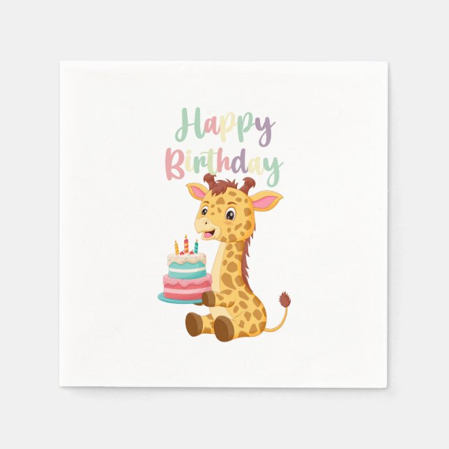 Cute Giraffe Happy Birthday Kids Party Serviette (Vorderseite)