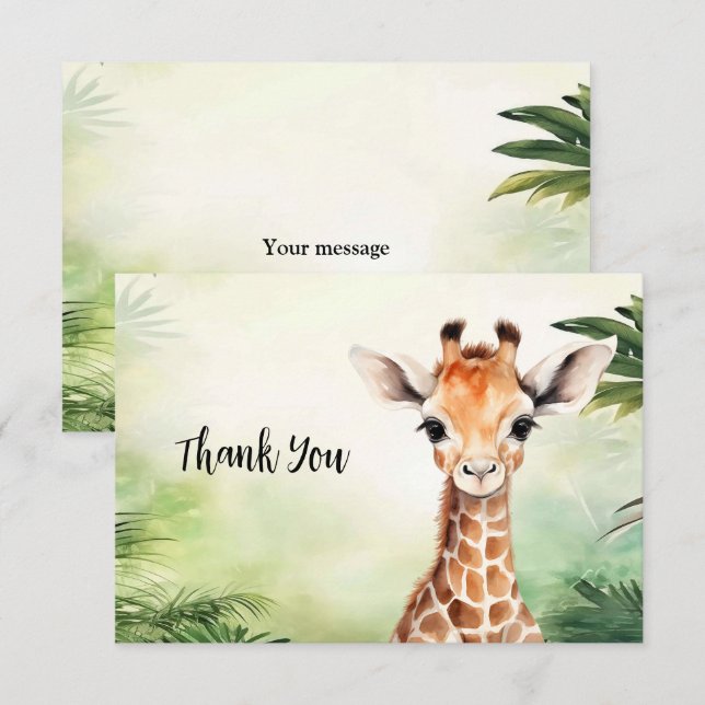 Cute Giraffe Jungle Baby Shower Party Beautiful Dankeskarte (Vorne/Hinten)