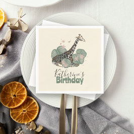 Cute Giraffe Jungle Botanical Animal Birthday Serviette