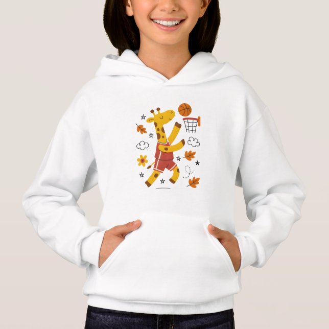 Cute Giraffe Playing Basketball Cartoon  Hoodie (Vorderseite)
