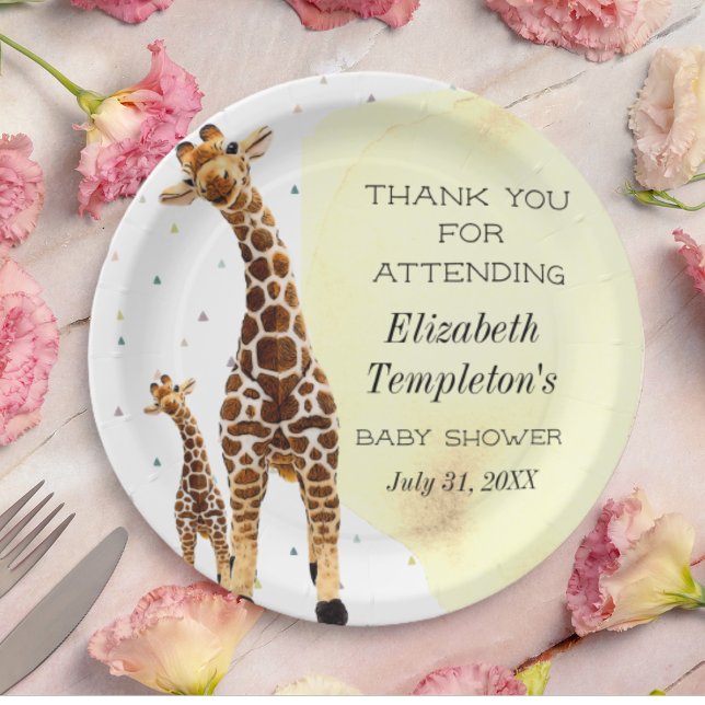 Cute Giraffe Safari Baby Shower Gender Neutral Pap Pappteller (Von Creator hochgeladen)