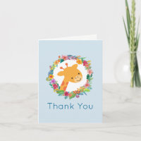 Cute Giraffe with a Floral Wreath Thank You