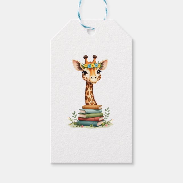 Cute Giraffe With Book Floral Bookworm Librarian B Geschenkanhänger (Vorderseite)