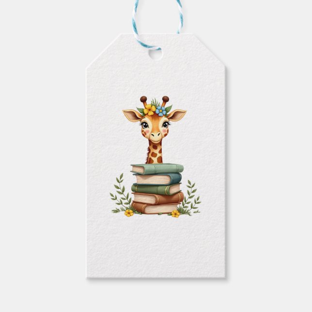 Cute Giraffe With Book Floral Bookworm Librarian B Geschenkanhänger (Vorderseite)
