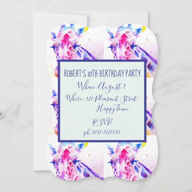 Cute Giraffe Zoo Animal Childs Birthday Invitation Einladung (Vorderseite)